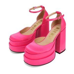 BRAND NEW NOKWOL PINK SATIN PLATFORM SHOES